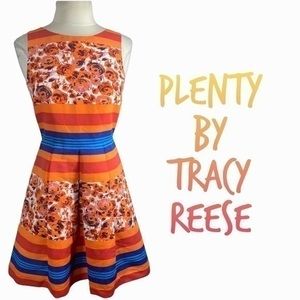 Plenty by Tracy Reese Orange Striped & Floral Fit-and-Flare Dress